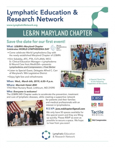 Maryland Chapter Meeting on March 6th 6:30pm ~ Celebrating World Lymphedema Day!