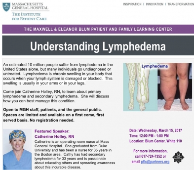MGH Event Lecture on Lymphedena March 15, 2017